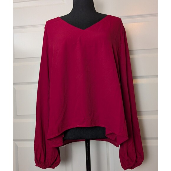 NWT Lulus Size XL Blouse Stylish and Sincere Berry Red Long Sleeve V-Neck Top - Picture 3 of 12